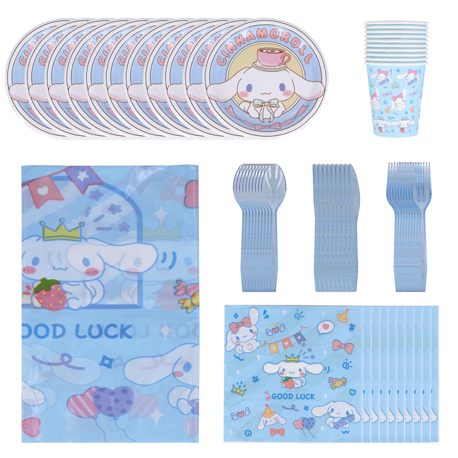 Roffatide 71 PCs Cute Anime Cinnamoroll Party Plates and Cups and Napkins sets for Girl Boys Birthday Kawaii Party Supplies ,Anime Cosplay Girl Birthday Decorations Serves 10 Guests