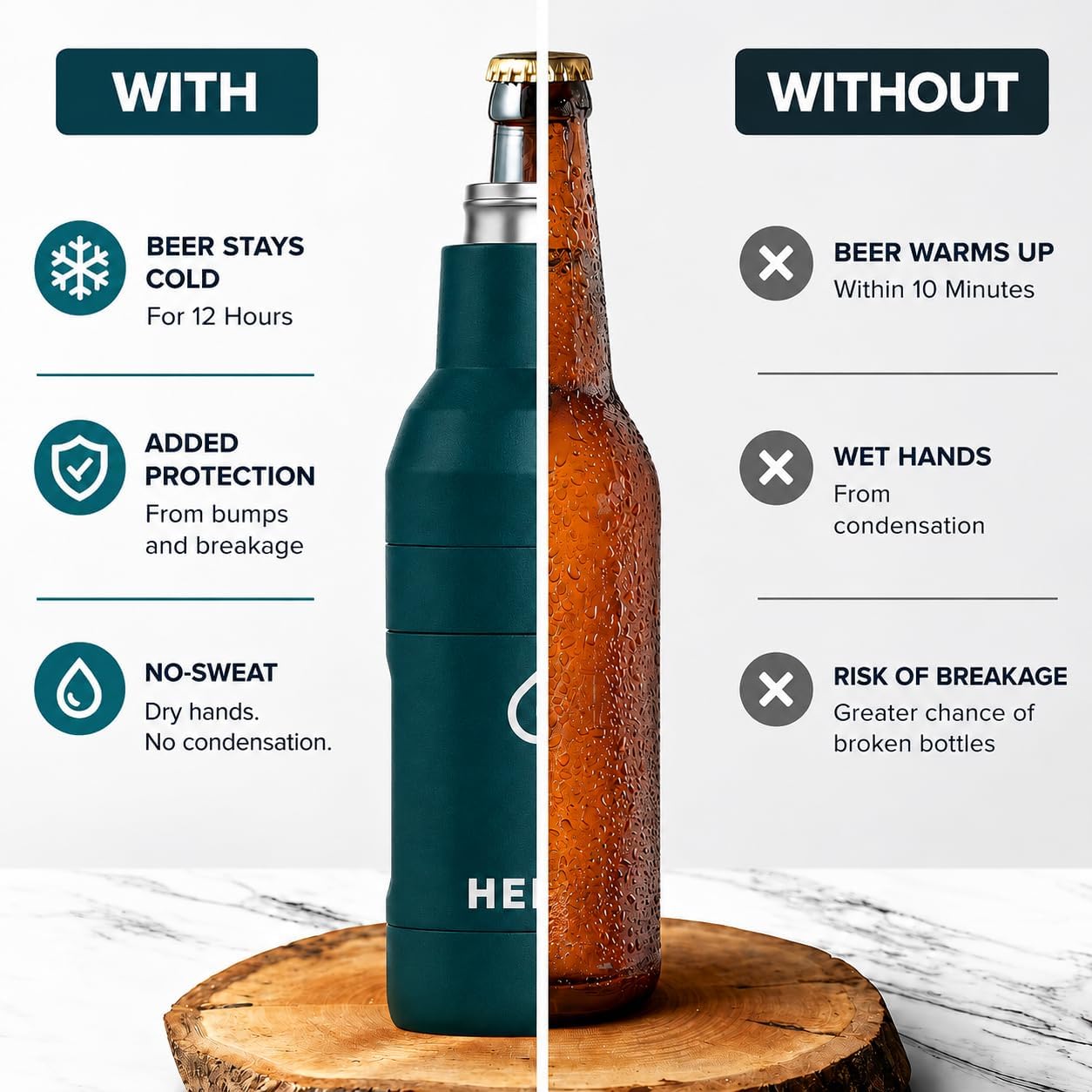 Beer Bottle Cooler & Can Insulator Sleeve – 12-Hour Cold Retention, Lock-In Fit, Scratch-Resistant Powder Coat, Fits Beer Bottles, Cans & Slim Cans, Beer Gift Accessories for Men