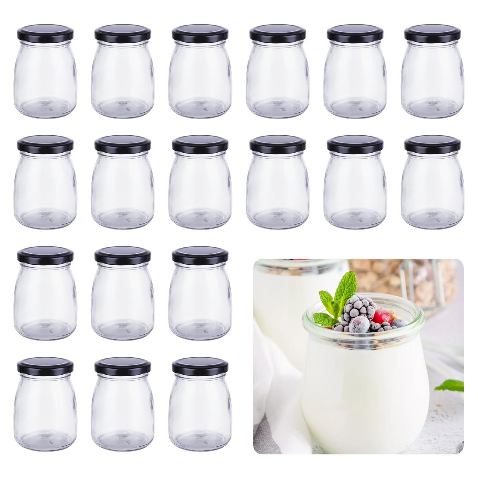 WOPPLXY 18PCS 200ml Glass Jars with Metal Lids - 7oz Yogurt Chia Pudding Glass Bottles - Small Dessert Jars