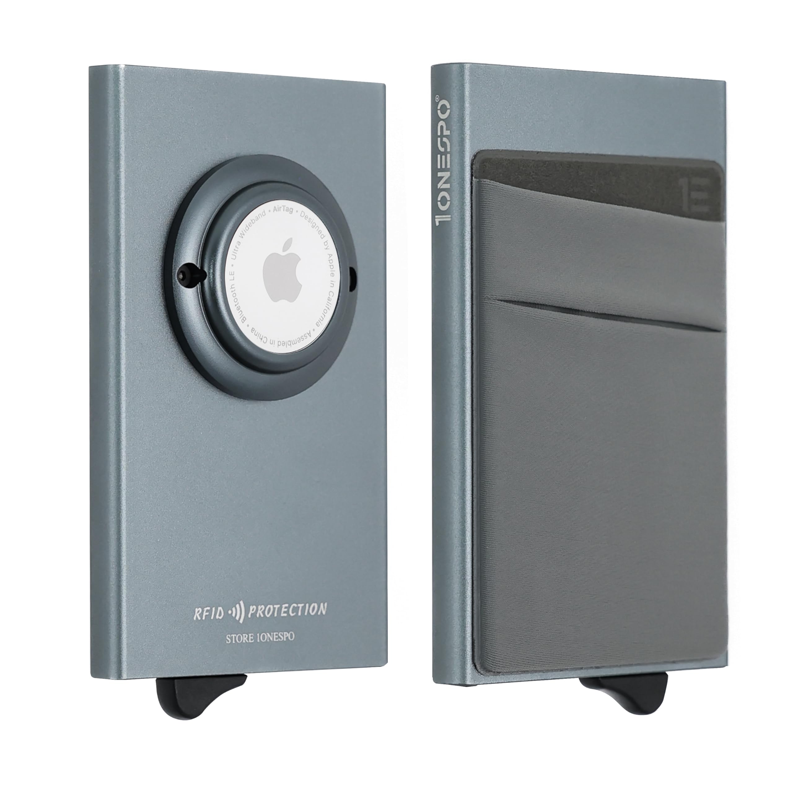 1onespo ULTRASLIM Porta carte di credito uomo - Portafoglio Airtag- Porta tessere e documenti - Portacarte protezione RFID, Grigio