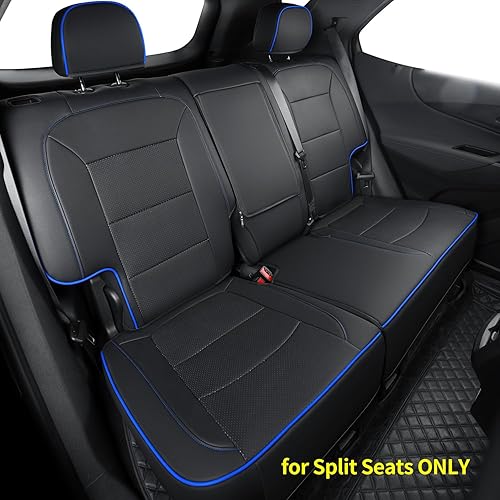 Miniatura 4 de Fundas de asiento de terreno, aptas para GMC Terrain SLE SLT Denali AT4 SL 4dr SUV, piel sintética resistente al agua (juego completo, negro y azul)