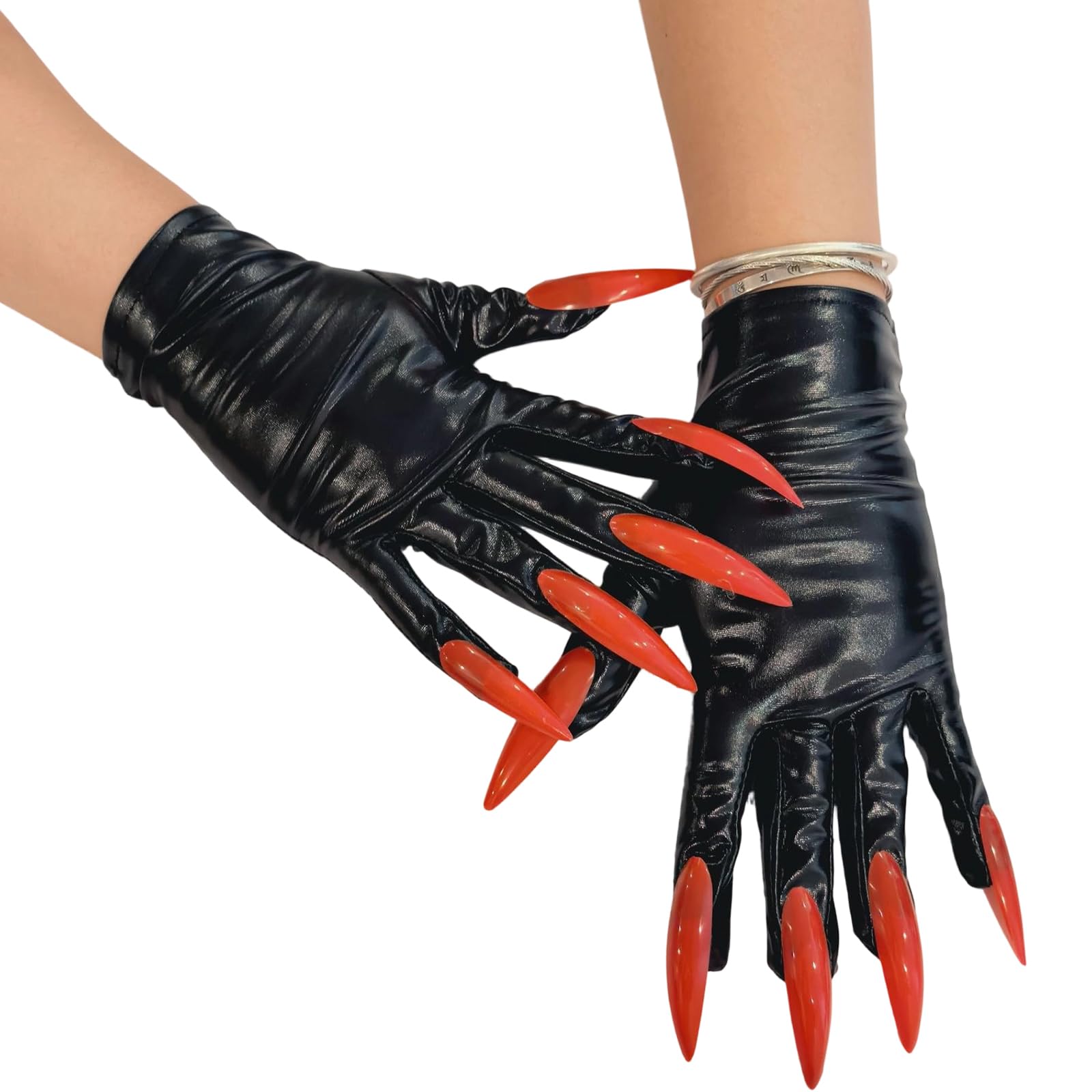MICFENY Halloween Cosplay Accessory Long Fingernails Stage Gloves Breathable Fabric For Dance Magics Shows And Themed Costume Pa