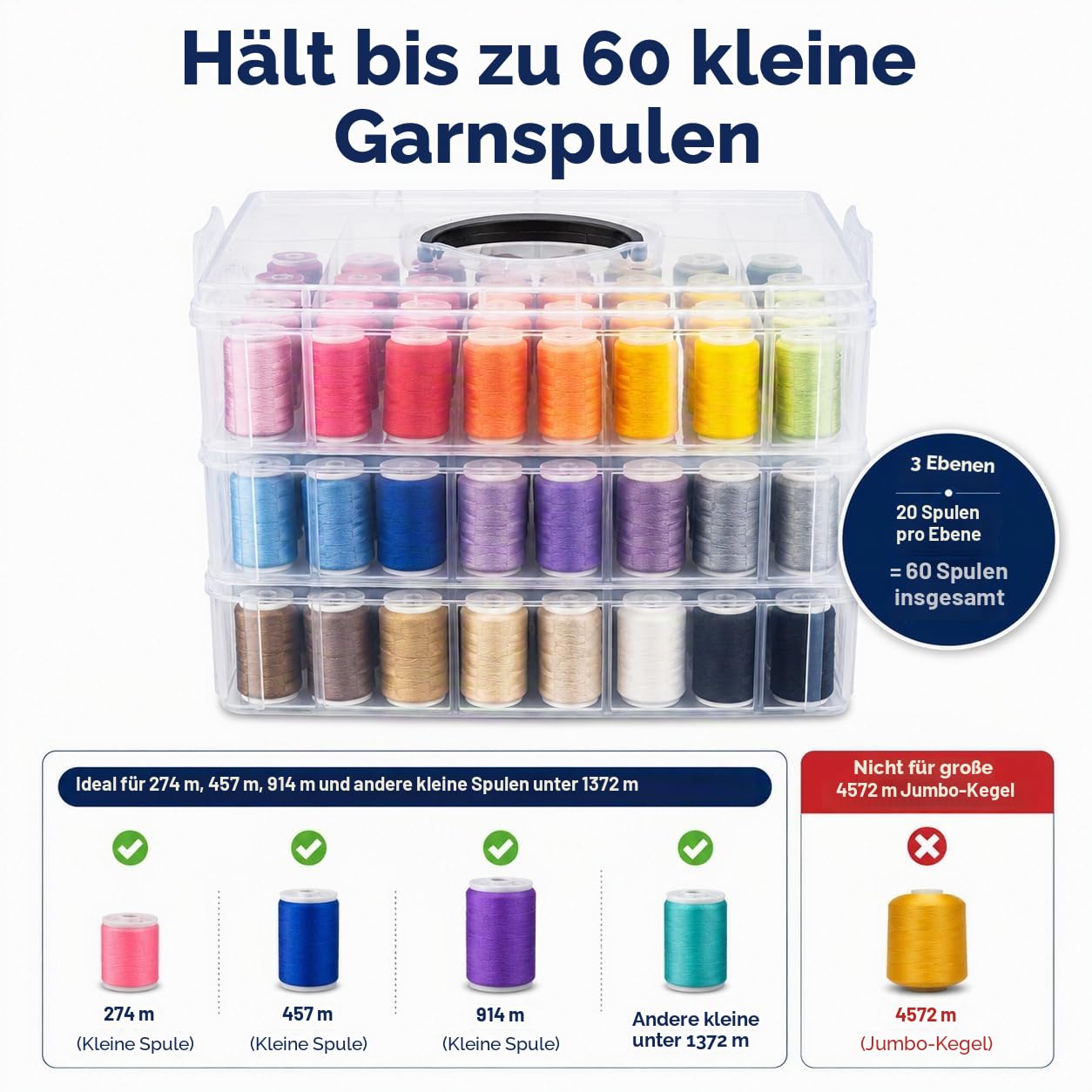 Simthread Maschinen-Stickgarn aus Polyester, 63 Farben, mit Kunststoff-Aufbewahrungsbox für Stickereien, Nähmaschinen