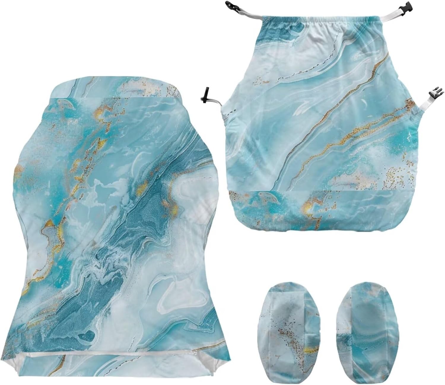 Marble Stretchy Recliner Chair Cover 4 Piece Set Armrest Sleeves Elastic Band Design Fits Gaming Office Chairs Anti-Pet Scratch Washable