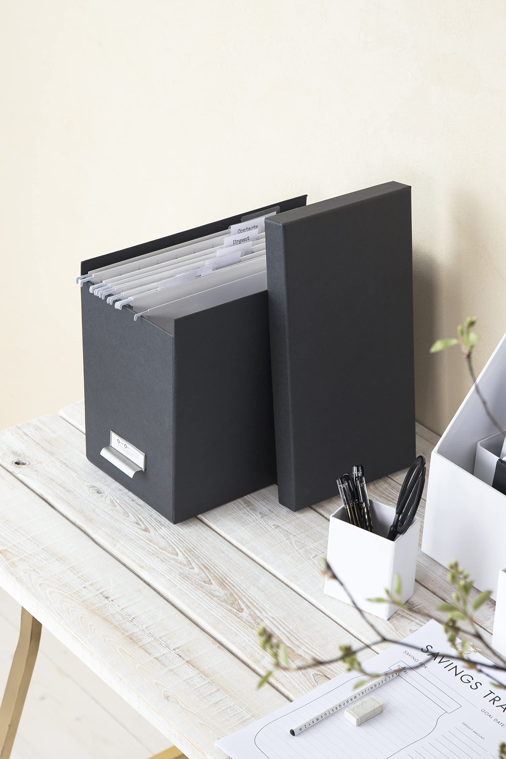 Porta Riviste Bigso Box Of Sweden - In Fibra Di Legno Con Maniglia In Pelle, Grigio, Effetto Lino - Foto 11