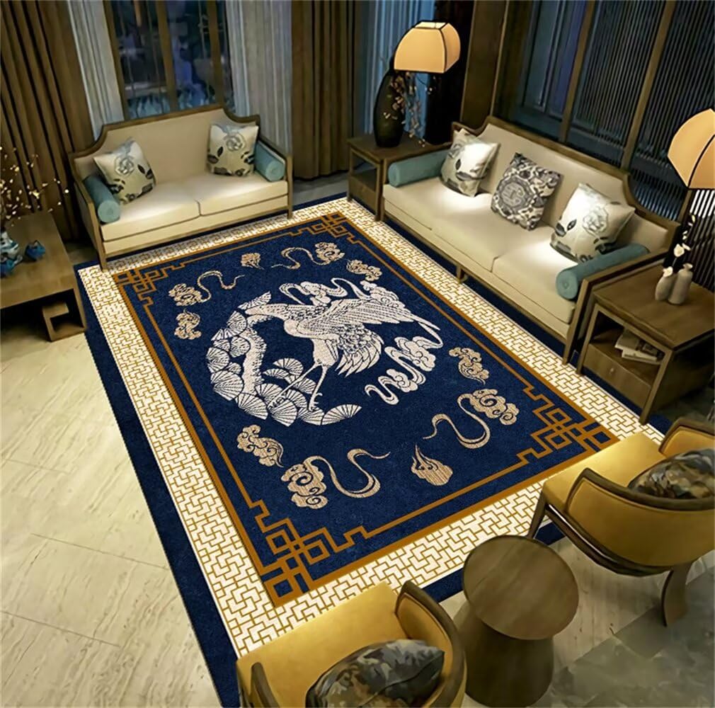 Tapis de chambre bleu 120x170cm avec motif floral classique antidérapant