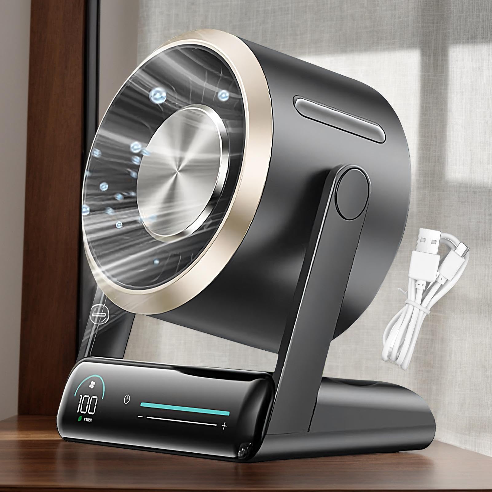Ventilador de cama Pantalla Digital Portátil De 100 Velocidades | Ventilador Personal De Escritorio Pequeño Silencioso para Hogar, Cocina, Escuela, Dormitorio, Camping, Viajes, Verano, Playa