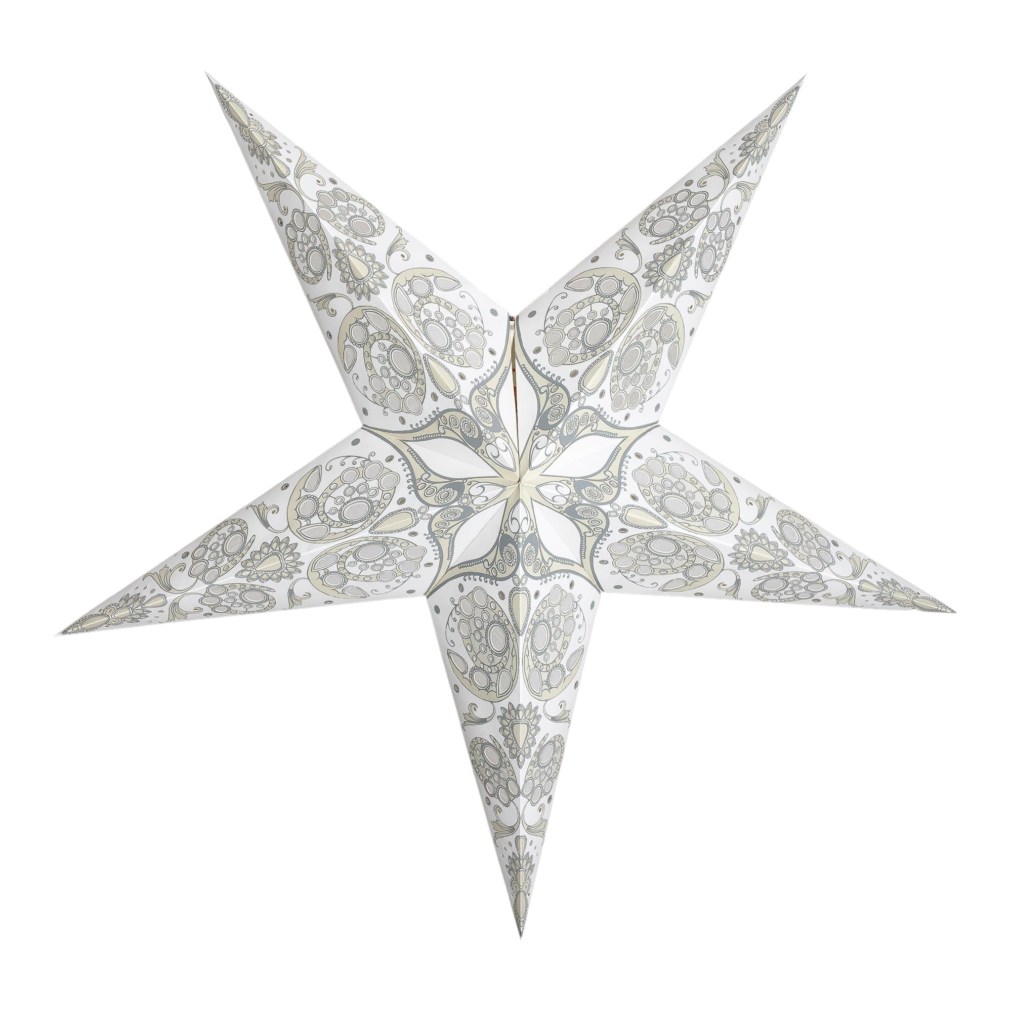 GalaxyArts Paper Star Lantern, 24 Inch Maharani White 3D 5-Point Light-Up Hanging Lamp, Handcrafted Hollow Decoration for Christmas, Weddings, Holidays, Birthday, Indoor Outdoor Party Home Décor