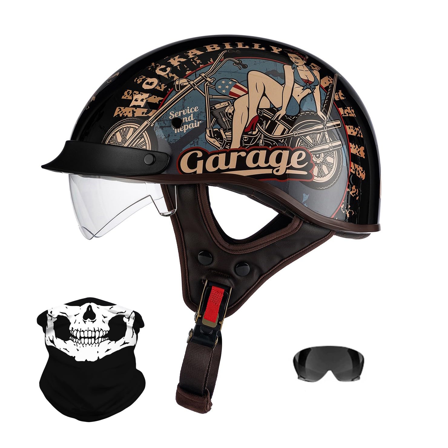 URYWTXY Vintage German Style Motorcycle Half Helmet, ECE Approved Bicycle Scooter Skateboard Helmet, Half Open Face Helmet, for Motorbike Scooter Chopper Moped Scooters, for Men Women