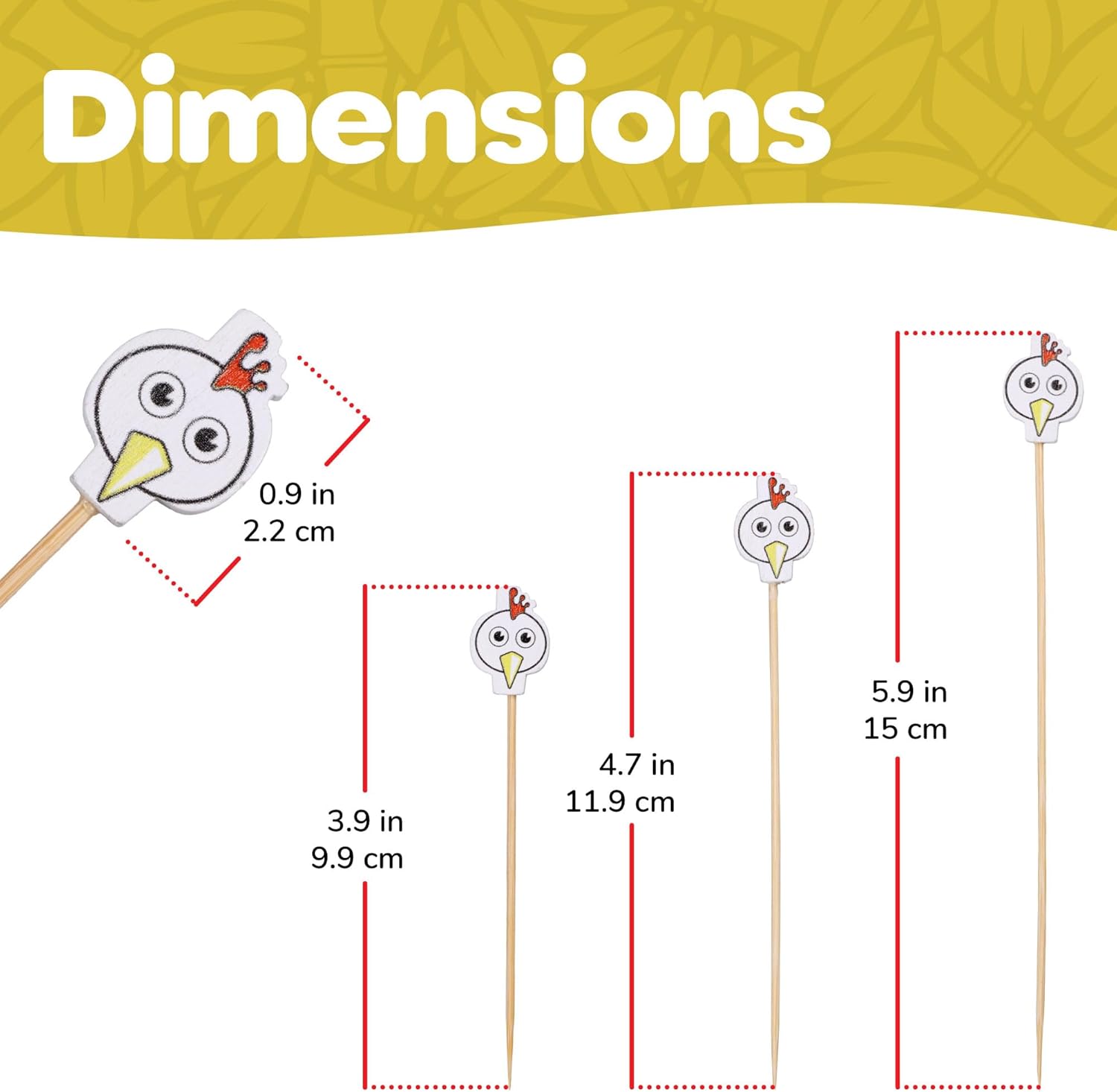 BambooMN 4.7" Decorative Farm Chicken End Bamboo Cocktail Fruit Food Picks Skewer for Catered Events, Holiday's, Restaurants or Buffets, Party Supplies, 1000 Pieces