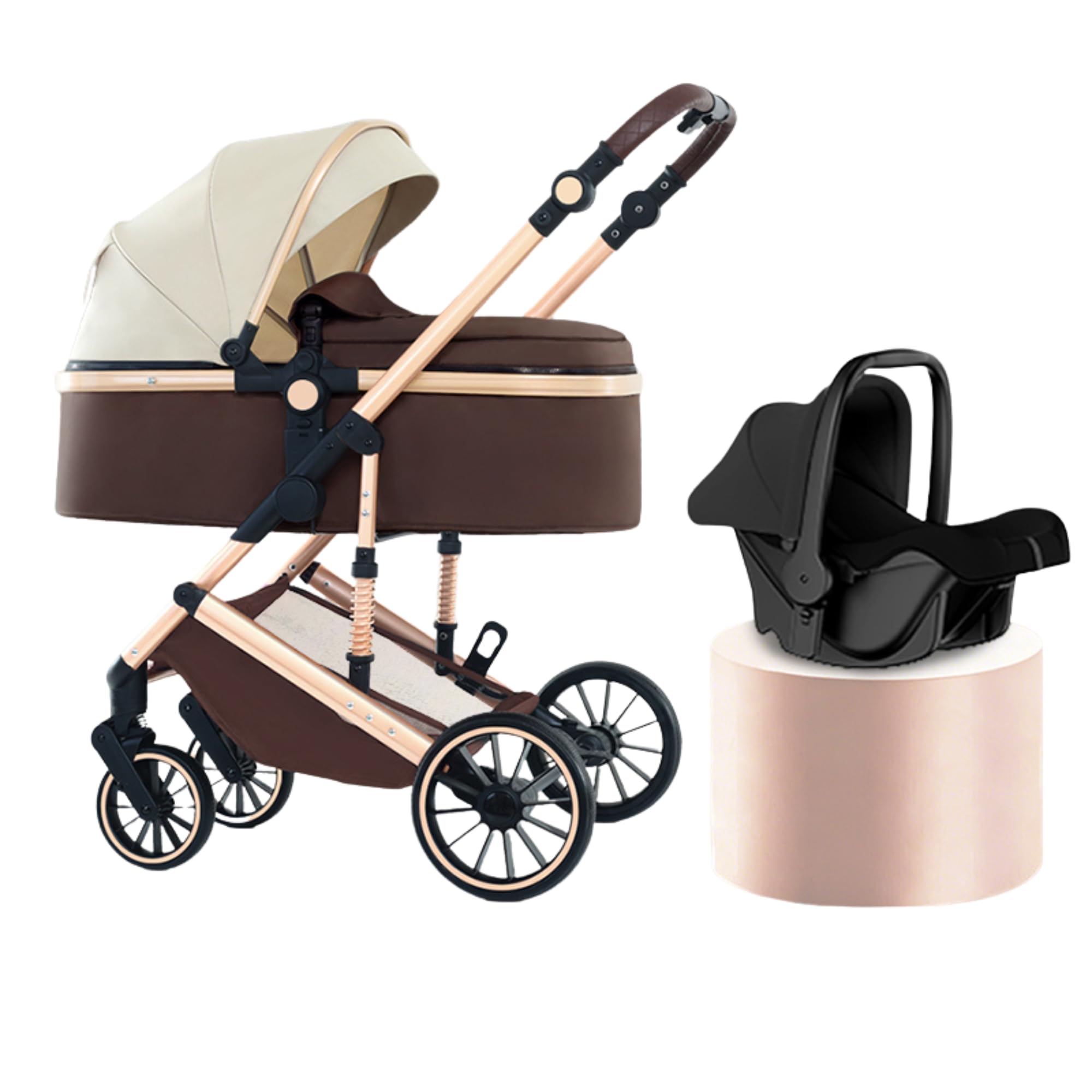 YAZOCO Poussette 3 en 1, Poussette Bebe Peut être poursuivi dans les deux sens, Pousette avec Conception Pliable Un Clic (kaki)