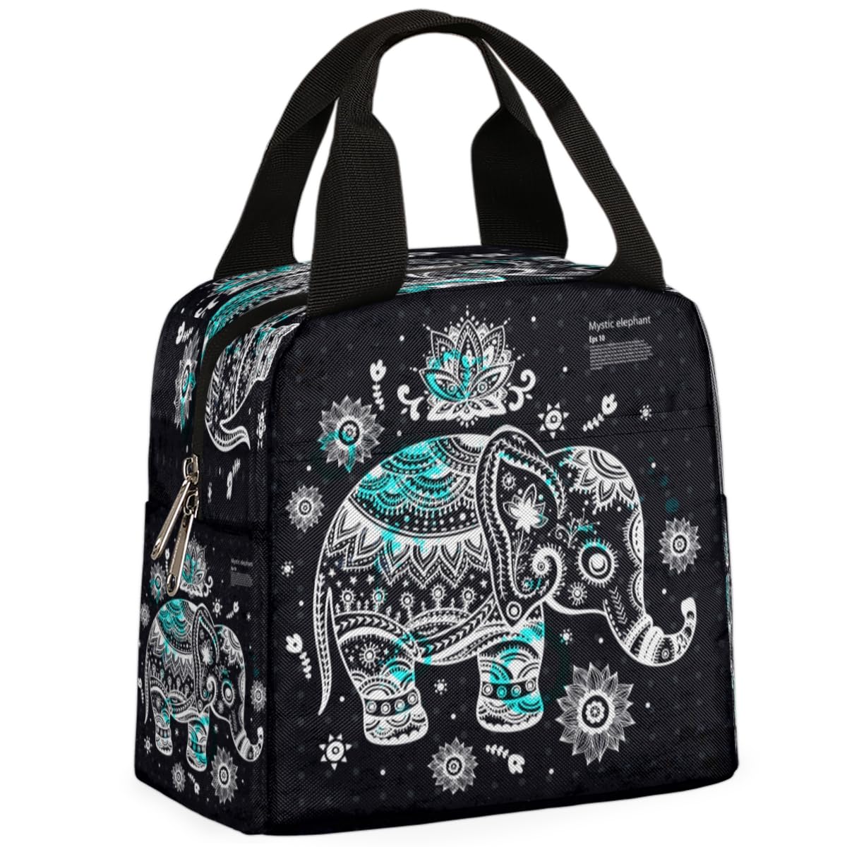 Elephant Mandala Insulated Lunch Bag Box Reusable Lunch Tote, 3PK
