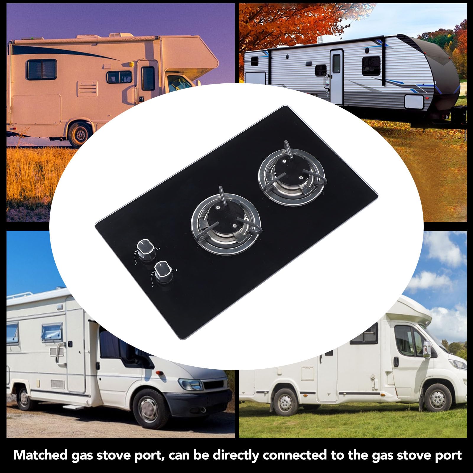 Estufa de Gas, 2 quemadores, GLP, Estufa Superior de Vidrio Templado, Doble Placa de 1,8 kw, diseño Compacto, Panel endurecido, se Adapta a caravanas, autocaravanas, Barcos, vehículos recreativos