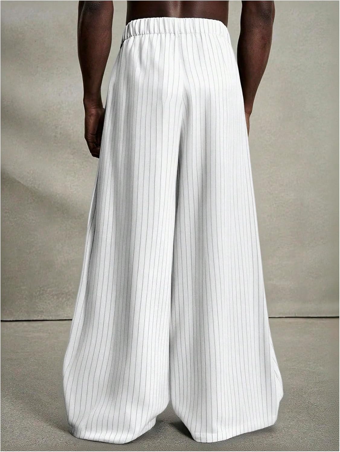 OYOANGLE Men's Striped Wide Leg Pleated Pants Zipper Fly Baggy Dress Trousers Streetwear - Image 2