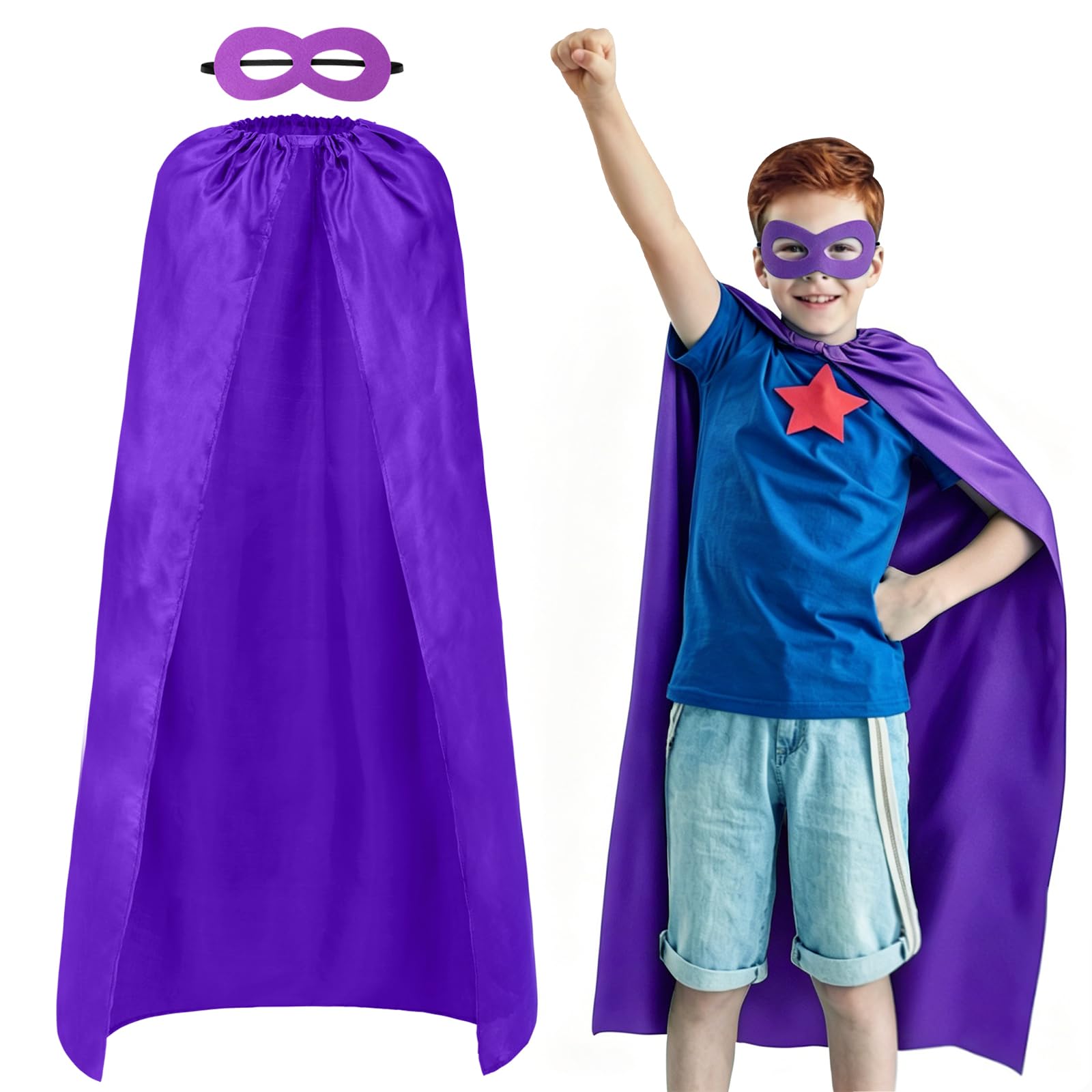AUYAO Super-Heroes Costumes Heroes Capes Kit Child Capes Cloak Dress Up Set with Eye Mask 2Pcs Boys Girls Super-Heros Fancy Dress Costume Capes for Halloween Christmas World Book Day Party(Purple)