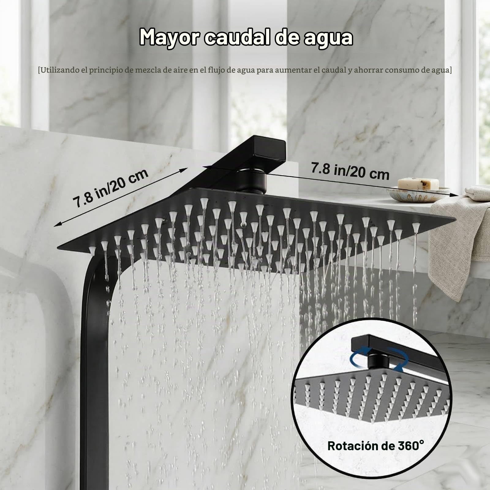 4 Modos Columna de Ducha con Grifo, Acero inoxidable Rociador superior/Ducha de mano, Lluvia Columna de Baño Multifuncional Altura Ajustable 72-115cm