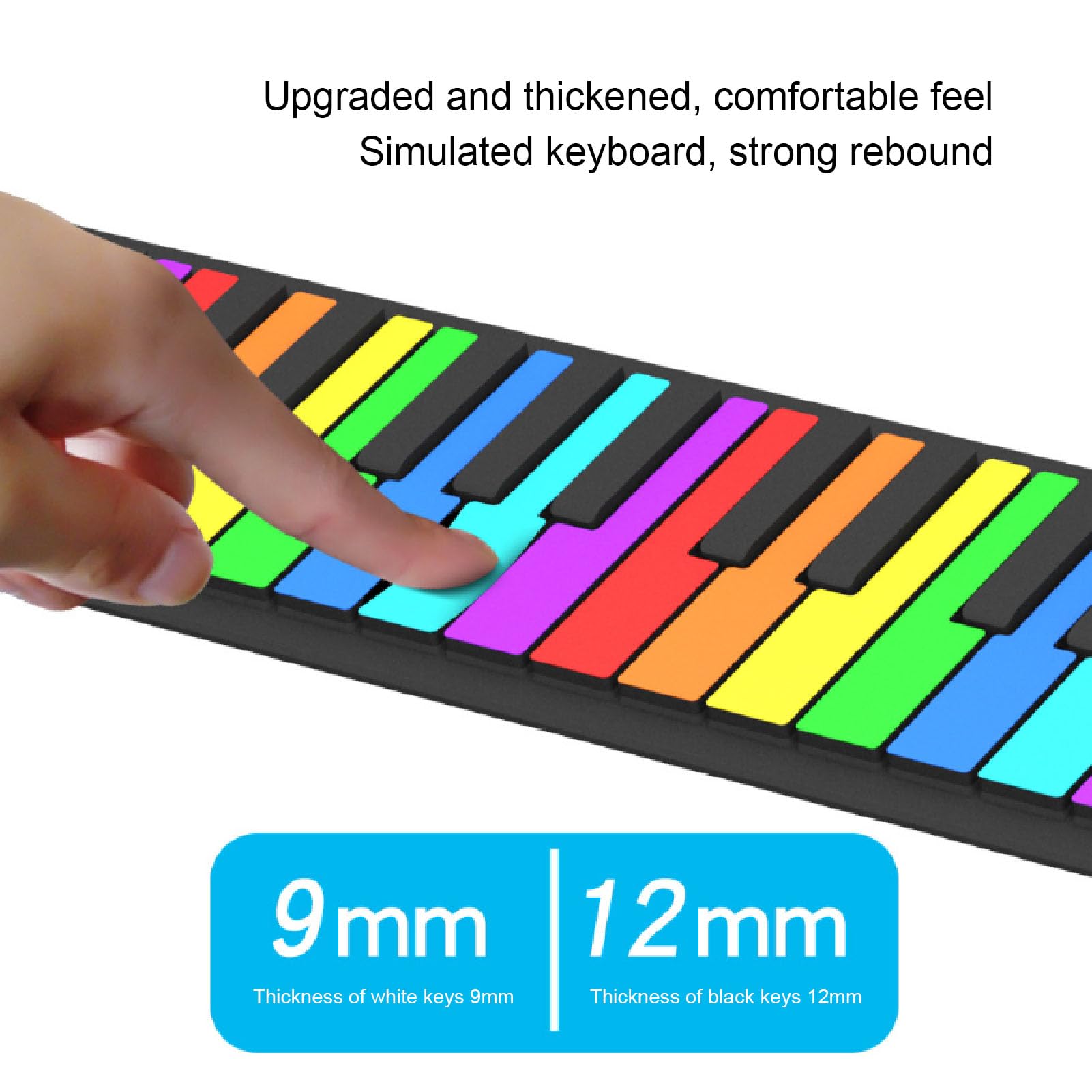 Piano Enrollable, Teclado de Piano Eléctrico de 49 Teclas, Teclado de Piano Portátil de Silicona a Prueba de Agua de Color Arcoíris con 8 Tonos y 6 Canciones de Demostración con