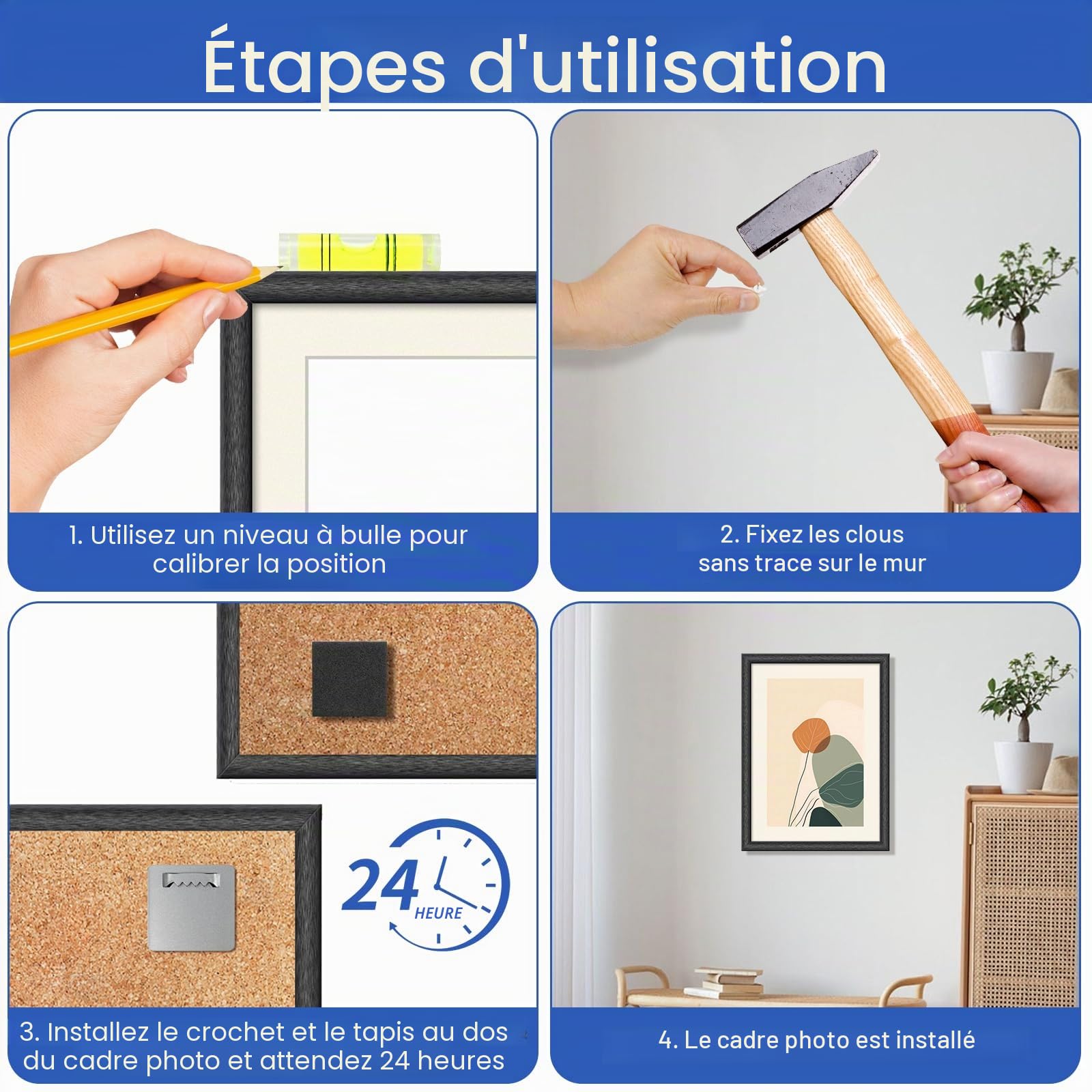 Crochets autocollants en acrylique Dibond pour photos lourdes, suspension aluminium extra puissant jusqu'à 2 kg
