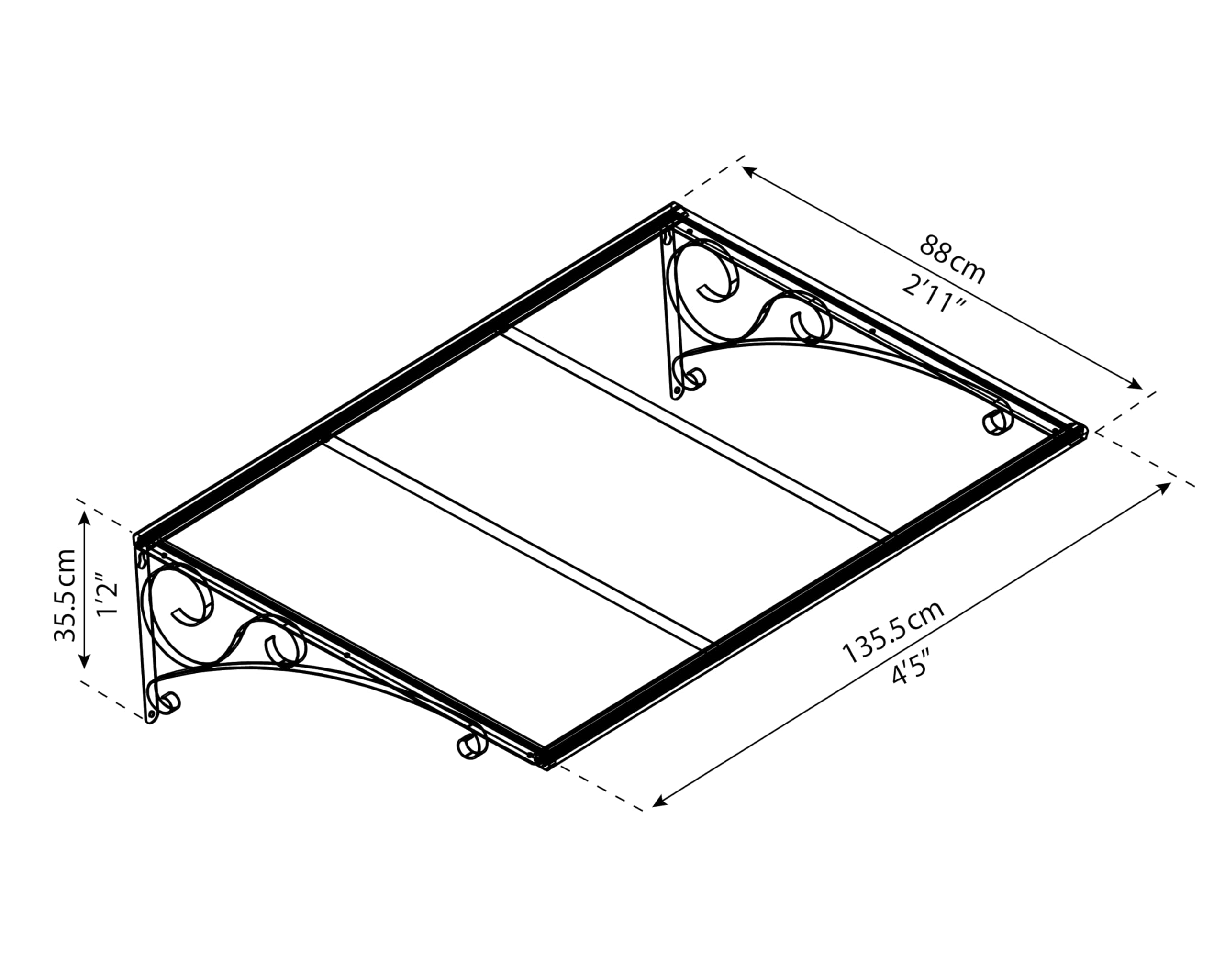 Palram Auvent Vénus ™ 1350 Transparent – Housse pour auvent de Porte Durable