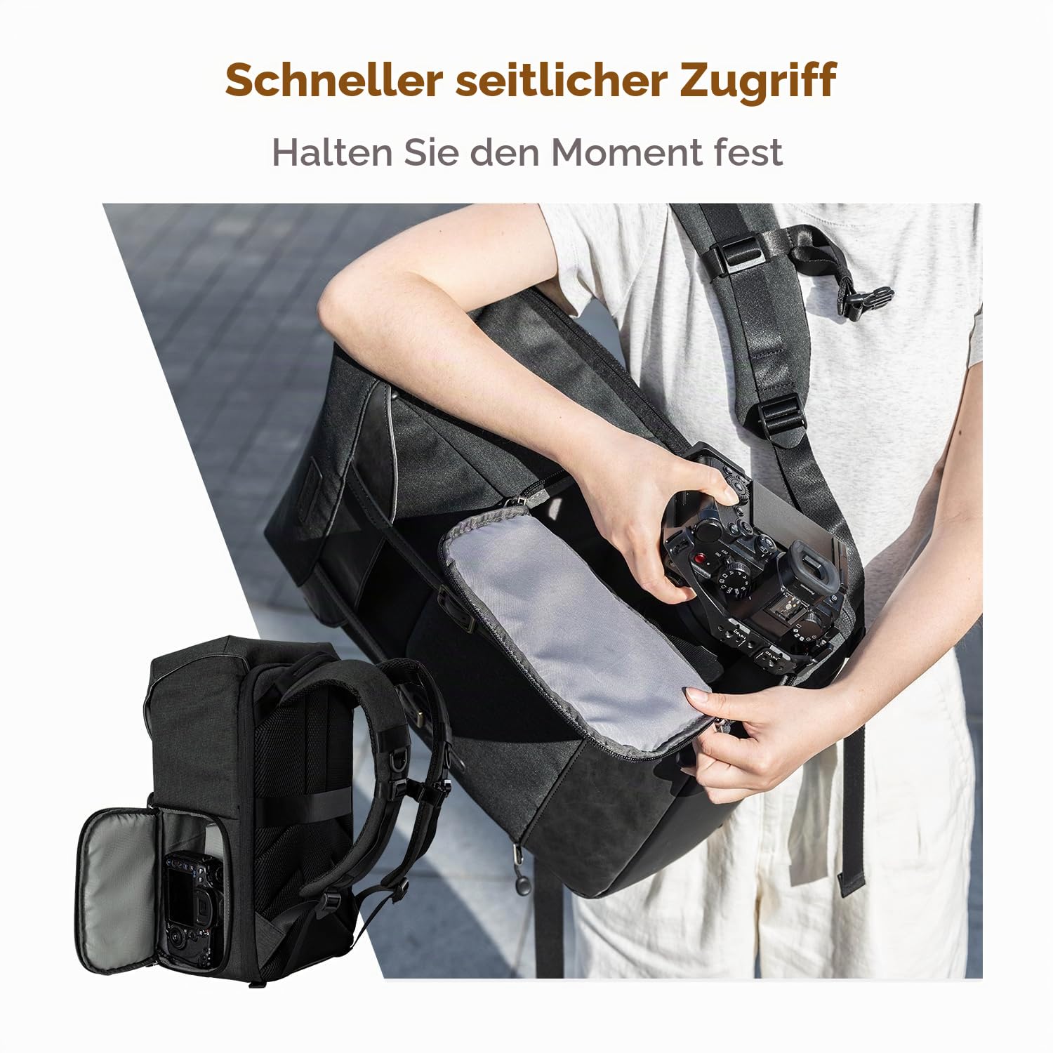 K&F Concept Kamerarucksack Rolltop 20L Fotorucksack Wasserdicht Robuste Rucksack-Stofftaschen aus Stoff für Spiegelreflexkamera Canon Nikon Sony Fujifilm Olympus und 15,6 Zoll Laptop