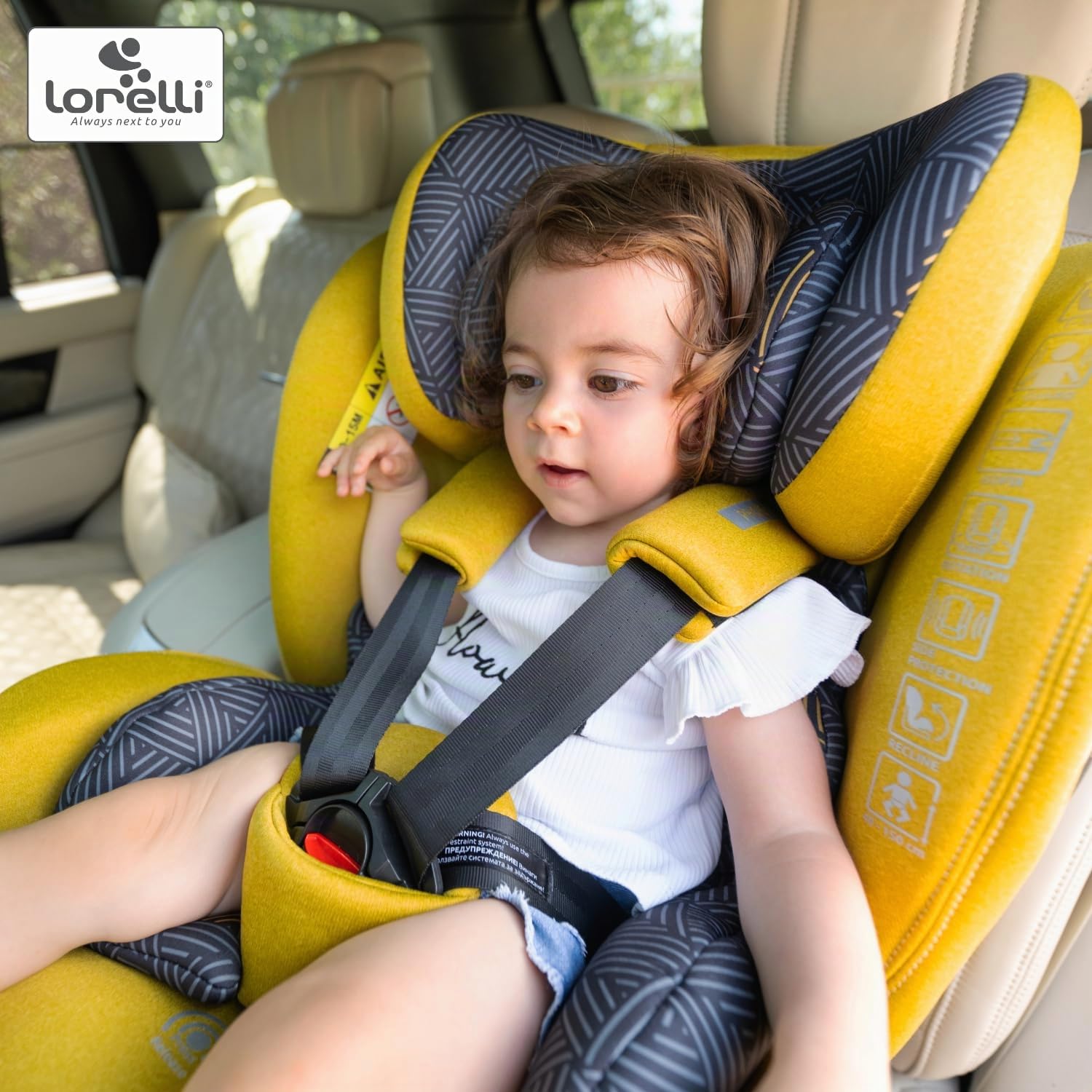 Lorelli Auto Kindersitz Phoenix mit Isofix, 360 Grad drehbar, (0-36 kg) Mitwachsender Autositz i-Size 40-150cm - Gruppe 0+/1/2/3, Babysitz ab Geburt, 5-Punkt-Gurt, Einstellbare Kopfstütze, gelb