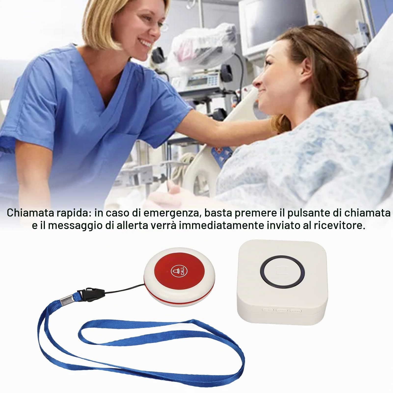 Caregiver Pager di Chiamata Infermiera Wireless Pulsante di Chiamata di Allarme Wireless 900+ Piedi per Anziani Paziente Anziano Ospedale Domiciliare