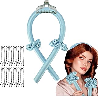 kuou Heatless Curling Rod Headband, No Heat Curls Silk Ribbon Hair Rollers Sleeping Soft Headband Wave Hair Curlers DIY Hair Styling Tools for Long Medium Hair (Blue)