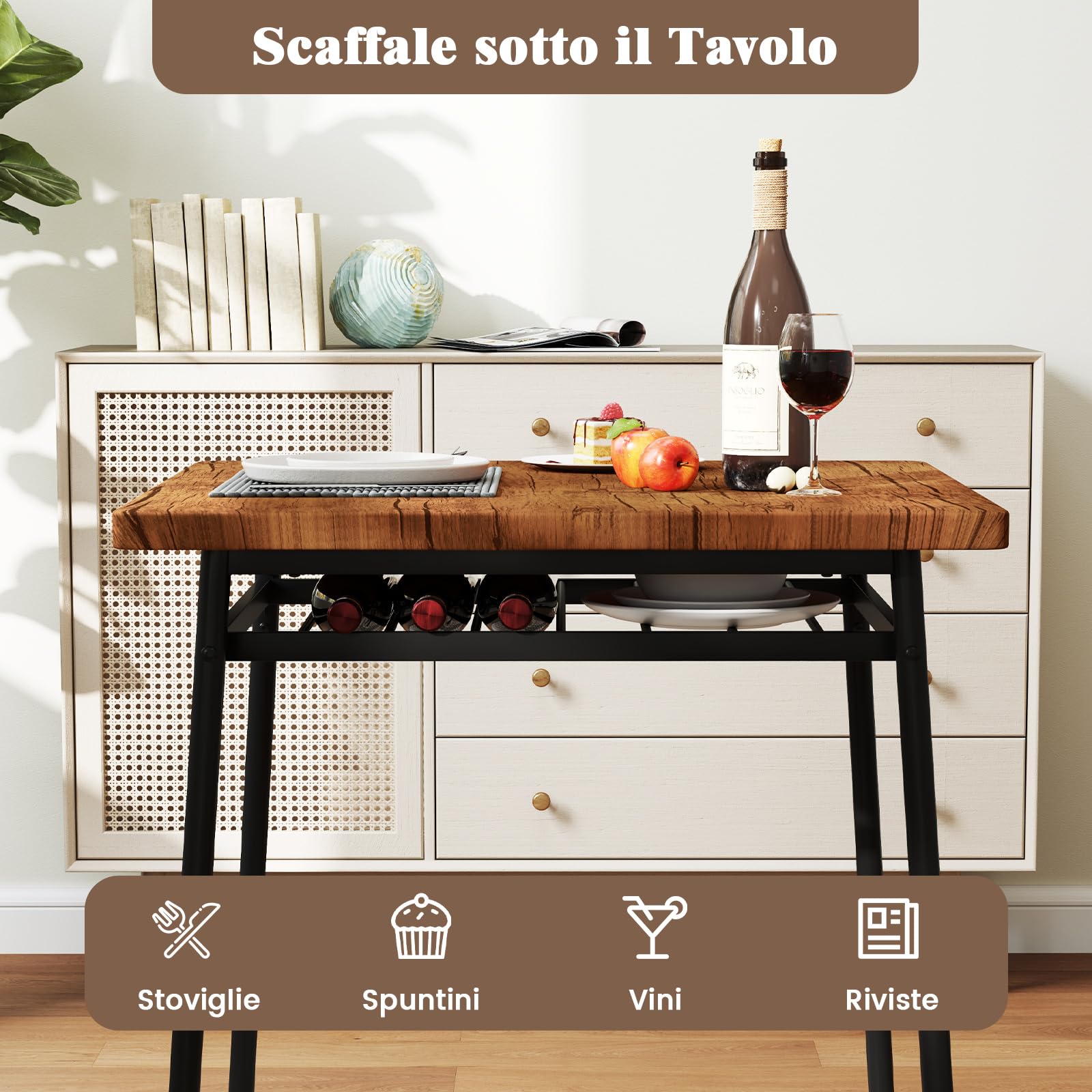 COSTWAY Set Mobili da Bar Tavolo e 2 Sedie, Tavolino Quadrato con Scaffale di Stoccaggio, Tavolo Birreria con 2 Seide per Balcone, Sala da Pranzo, Cucina e Ristorante (Marrone)