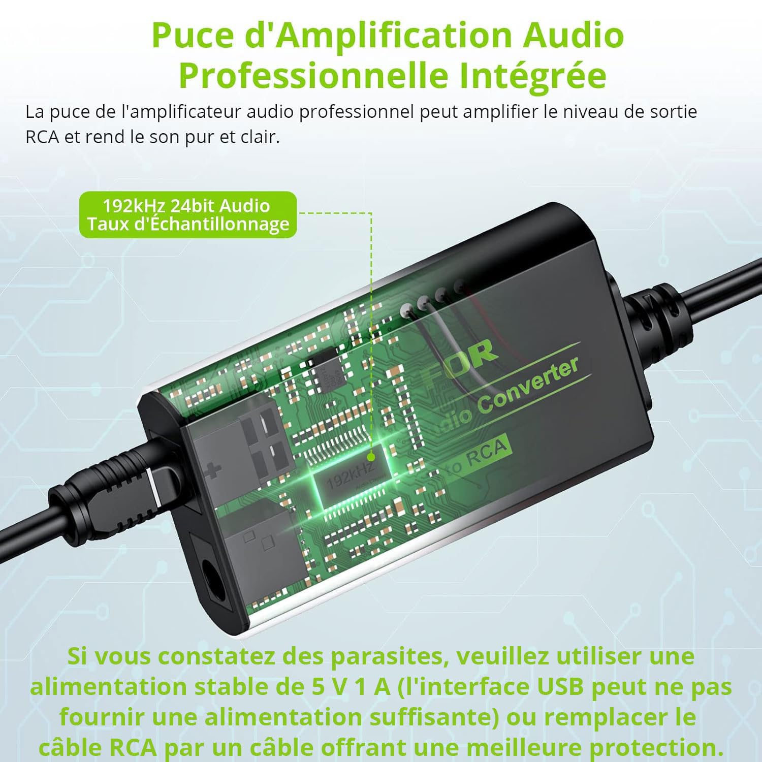LINKFOR Câble SPDIF vers G/D 192 kHz Convertisseur Intégré Amplificateur Audio Adaptateur RCA L/R
