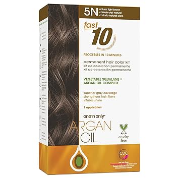 One n Only Argan Oil Fast 10 Permanent Hair Color Kit 5N Natural Light Brown, Gray Hair Coverage in 10 Minutes, Helps Maintain Natural Moisture Balance, Advanced Micro-Pigments for Natural Tones