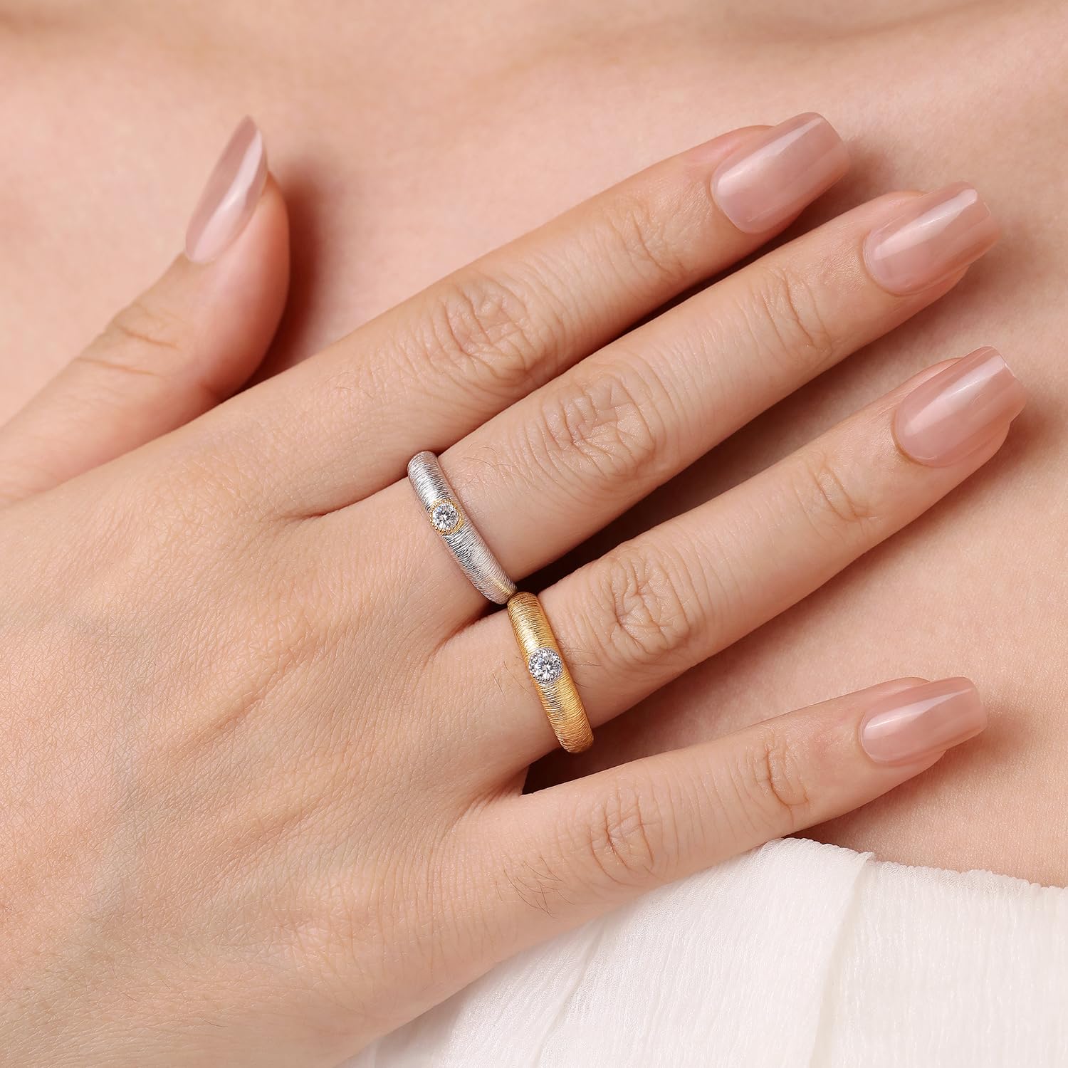 Meissa Anelli in Argento per Donne, Anelli Spessi Placcati Oro con Zirconia Cubica, Gioielli Impilabili Delicati, Confezionati in Scatola Regalo