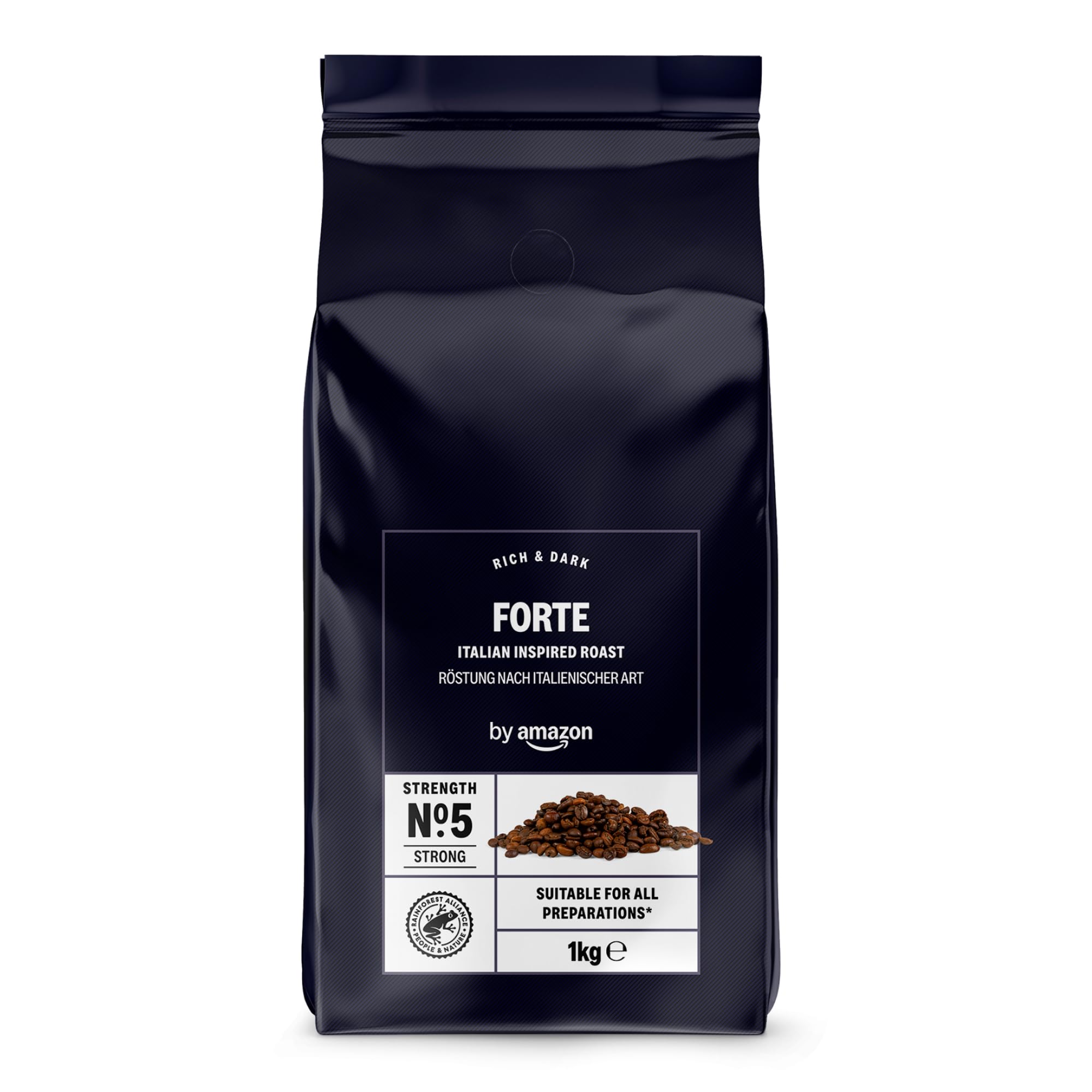 by Amazon Forte Coffee Beans, Italian Inspired Roast Strength No. 5 - Strong, 1kg