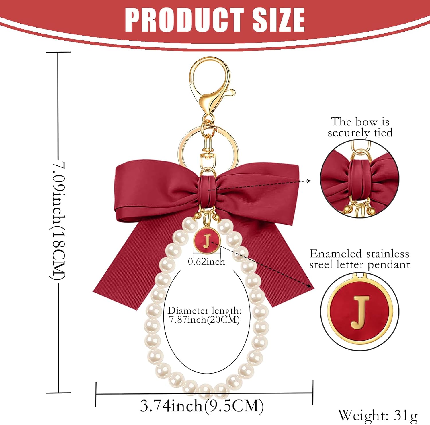 XGALBLA Initial Letter Cute Coquette Bow Keychain for Women, Wristlet Simulated Pearl Keychains Bag Charms for Handbags image 2