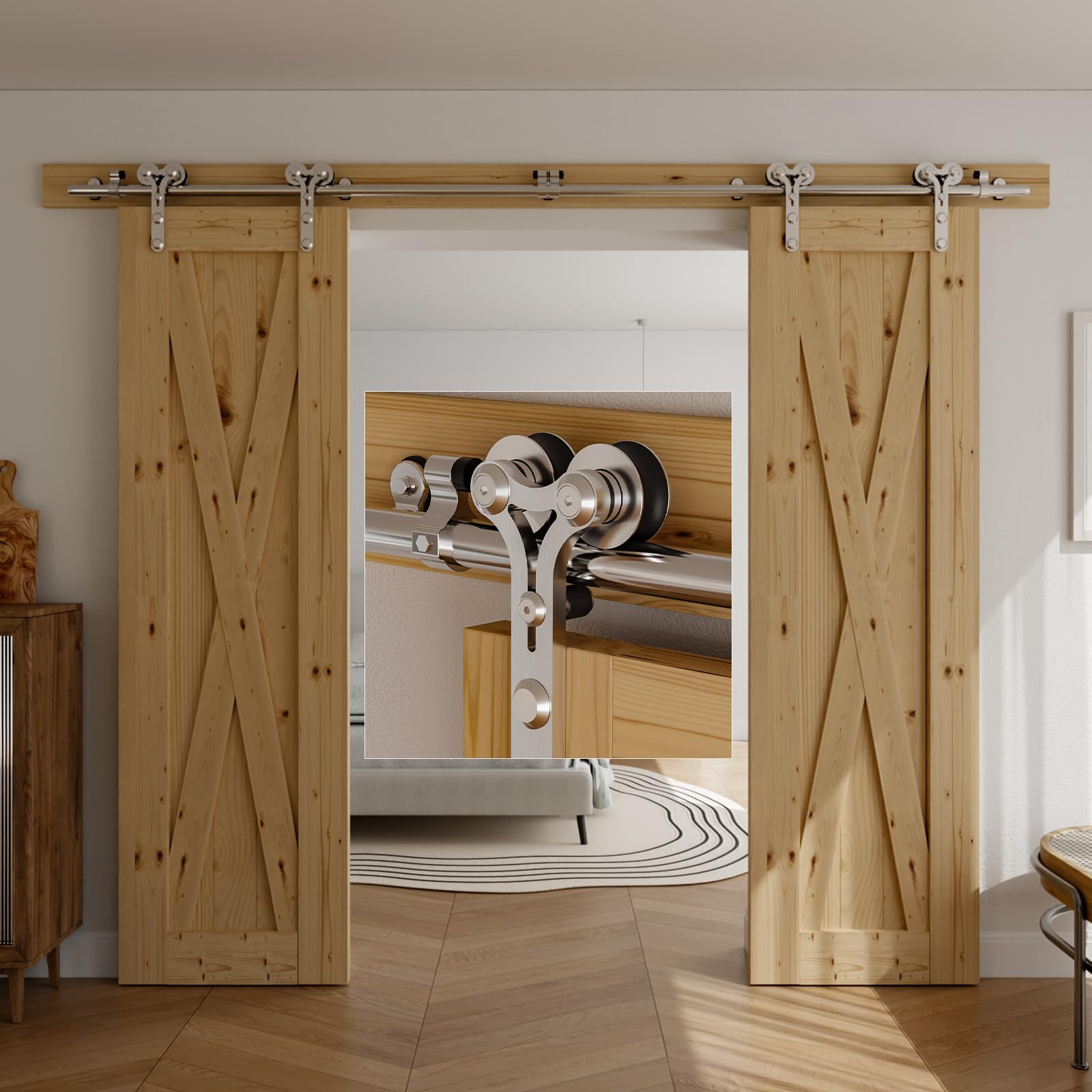 Herrajes Puertas Correderas Inox 171cm Rieles Kit Puerta Corredera Negro para 1 Puerta Corredera Madera 85cm Ancho, Acero Inoxidable T Forma — view 15