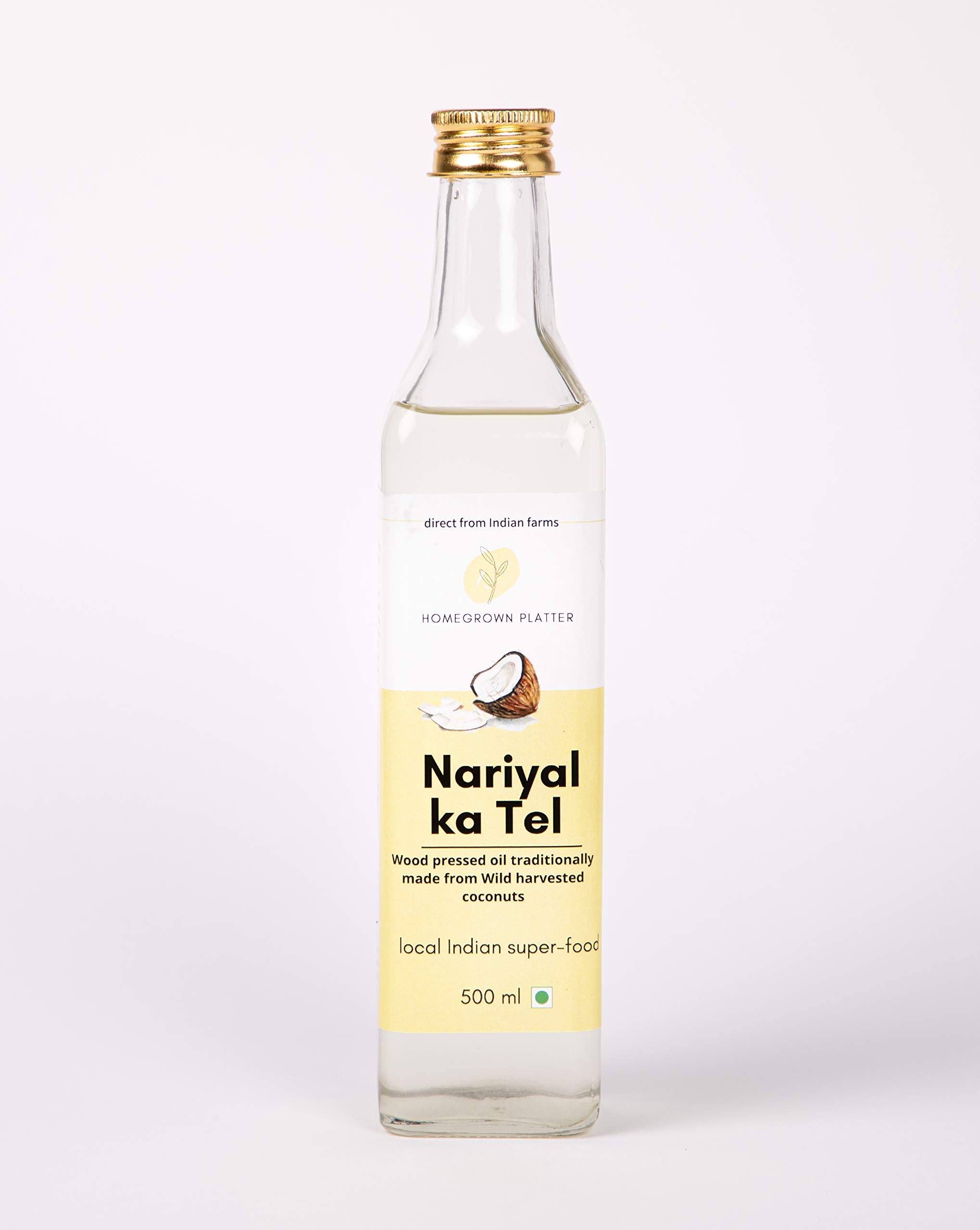 Homegrown Platter Cold Pressed Coconut Oil | Pure and Natural Virgin Coconut Oil | 100% Fresh Flavour and Aroma for Healthy Skin and Hair 500Ml