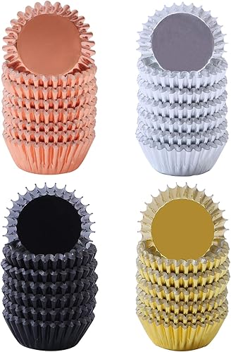 Elcoho 600 piezas de 1.25 pulgadas de tamaño mini metálico para magdalenas, cajas de papel para magdalenas, tazas para hornear
