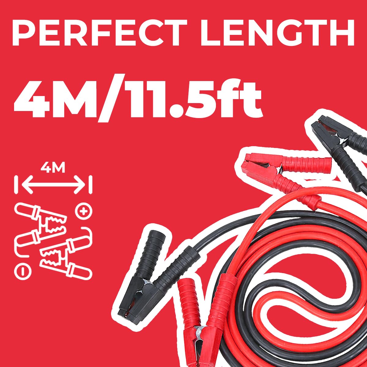 Heavy Duty Car Battery Booster Cables - 2500AMP Jumper Leads For Petrol & Diesel Cars, Vans, Trucks, 4M Length-1108577
