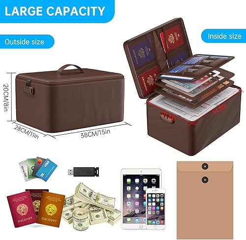 Miniatura 5 de ENGPOW Organizador grande de documentos con cerradura (15 x 11 x 8 pulgadas), 4 capas ignífugas y resistentes al agua, organizador de archivos