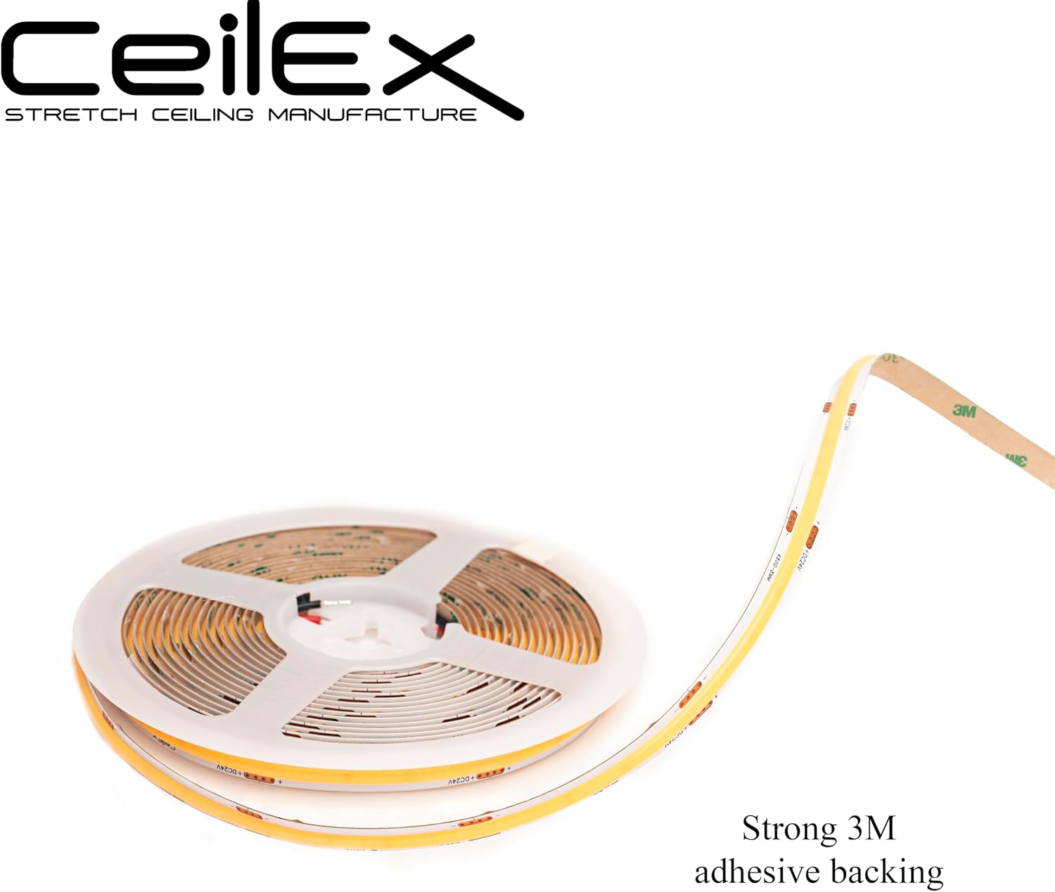 COB LED Strip 24V, 10W/m, 480 LEDs/m, 8mm, CRI90, IP20 Indoor, UL Listed, Reel to Reel, 3M Adhesive Backing for Lightboxes & Backlit Stretch Ceilings - 3000K/4000K/6500K (3000K - Warm White)