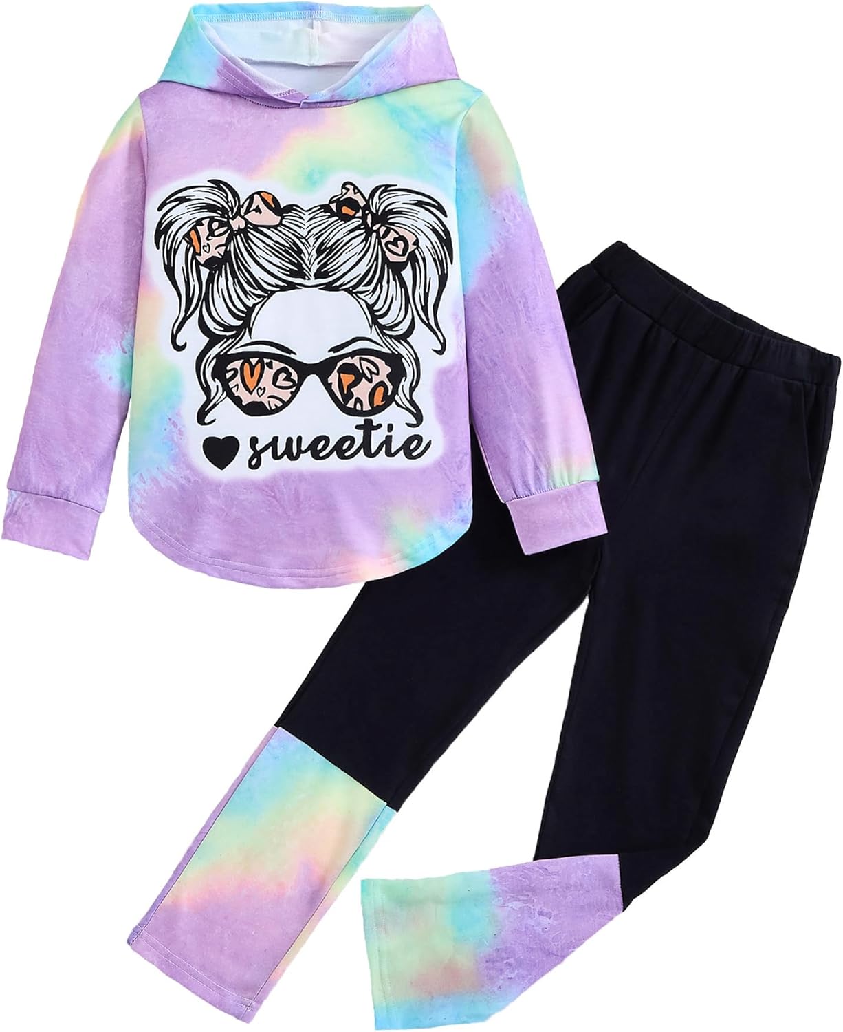 Woleroyir Girls Clothes Cool Girl Print Tie Dye Hoodie Pullover Sweatshirts Leggings Teen Girl Clothes 6-14 Years