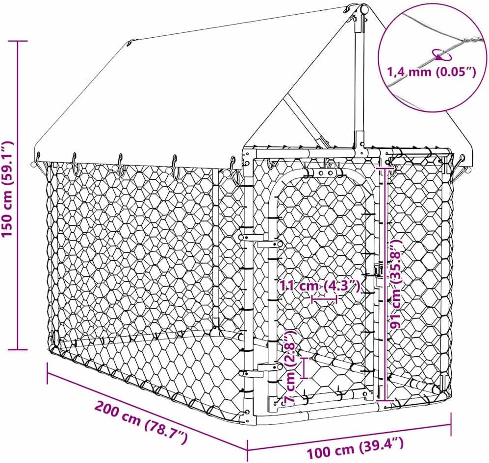 vidaXL Outdoor Dog Kennel, Dog Pen Kennel Playpen House with Roof, Heavy Duty Dog Crate Outdoor Metal Pet Animal Cage Fence for Yard