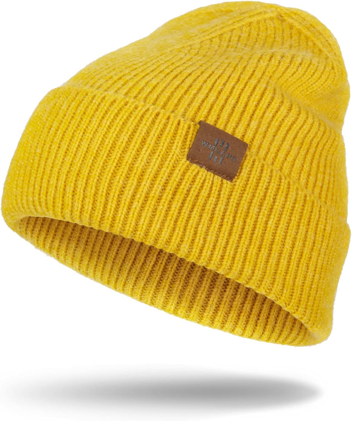 Knit Beanie Hat for Men Women, Stretchy Soft Warm Daily Cuffed Winter Hat, Gifts for Men Him Husband (Yellow)