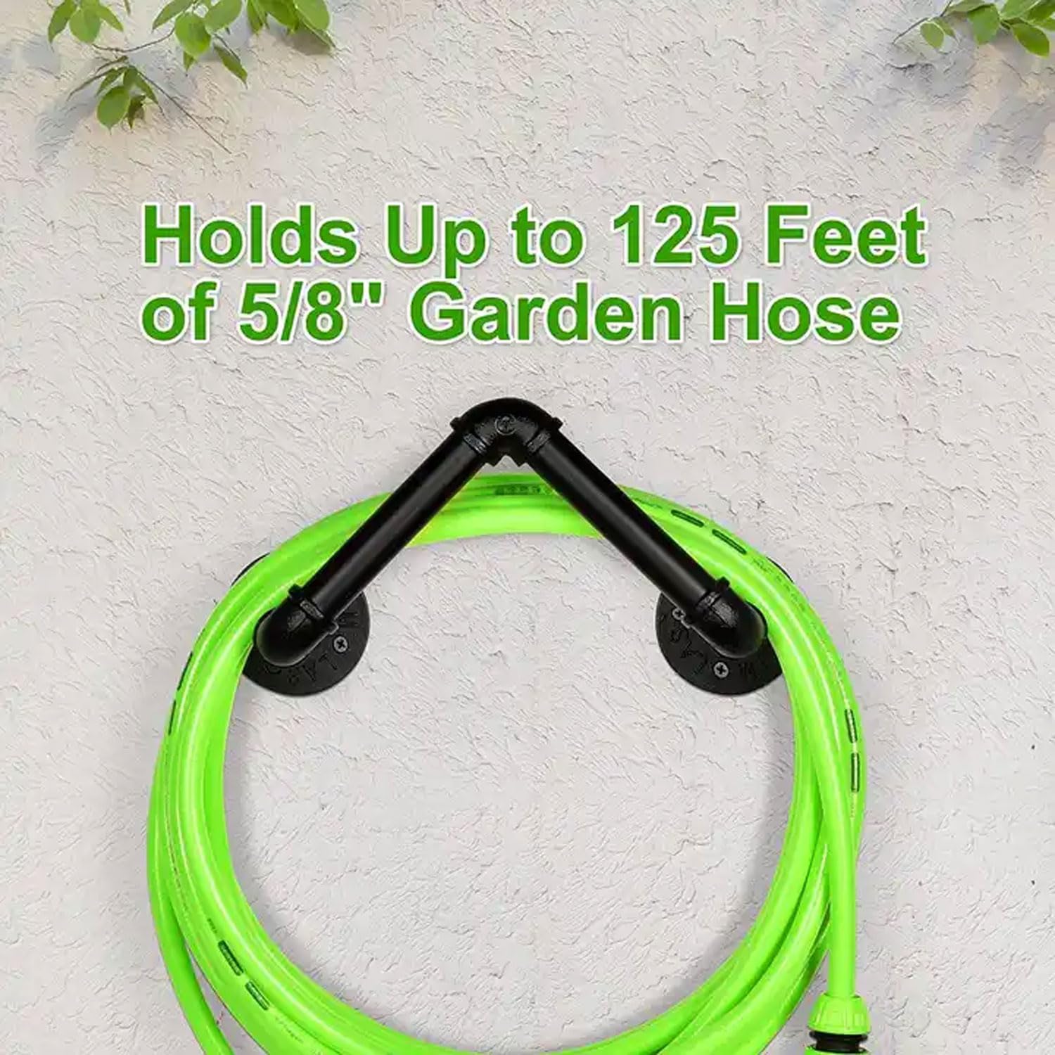 Industrial Style Hose Holder, Wall Mounted Water Pipe Storage Rack, Heavy Duty Rust-Free Hose Hanger for Water Hose, Holds Up To 125 Ft, Organizer for Outdoor Garden Decoration