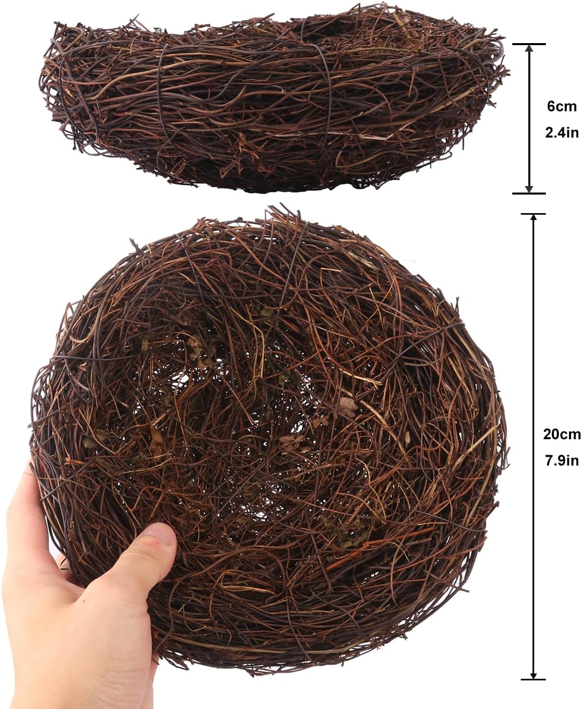 16 PCS 7.87 Inch Artificial Bird Nest for Crafts, Handicraft Rattan Bird's nest, Small Bird Nest, Bird's Nest Decorating Kit for Holiday, Table, Garden, DIY Terrarium Decor