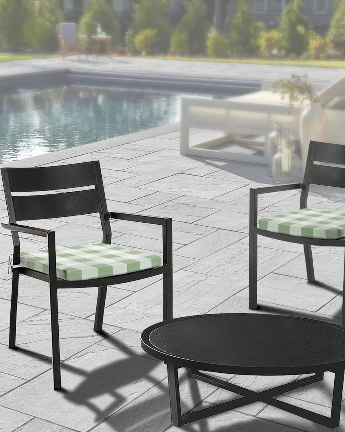4 Pack Waterproof Patio Cushion Cover for Outdoor, Natural Light Green White Checkered Washable Replacement Covers Furniture Seat Slipcover for Couch Sofa Chair, Buffalo Plaid Pattern 20x18x4in