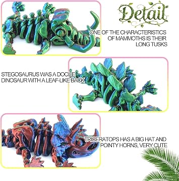 3pcs 3D Printed Triceratops Stegosaurus Mammoth Skeletons