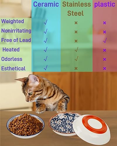 Miniatura 7 de Paquete de 3 cuencos de cerámica para gatos con base antideslizante, plato poco profundo de 5.5 pulgadas, apto para bigotes y aptos para