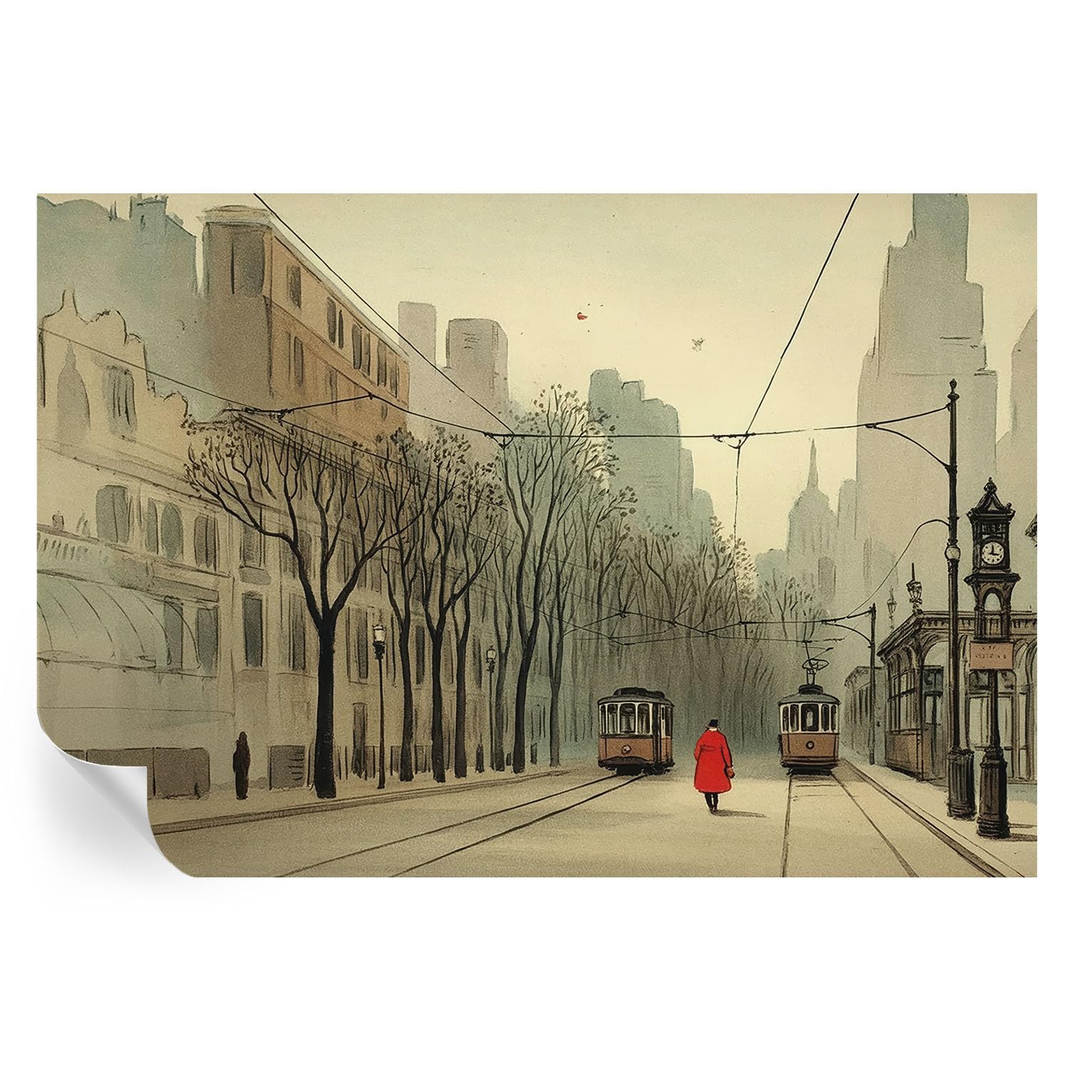 Papel pintado autoadhesivo clásico de 152x104 cm con diseño de simetría urbana