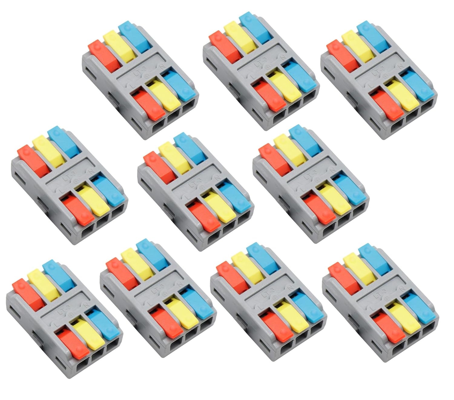 Wire Connectors, Compact Lever Wire Nuts Connectors Wire Terminals 3 Into 3 Out Splicing Wire Connector, Color Valve in-Line Connector for Quick Connect 28-12 AWG 10Pcs (3 to 3 Routine)