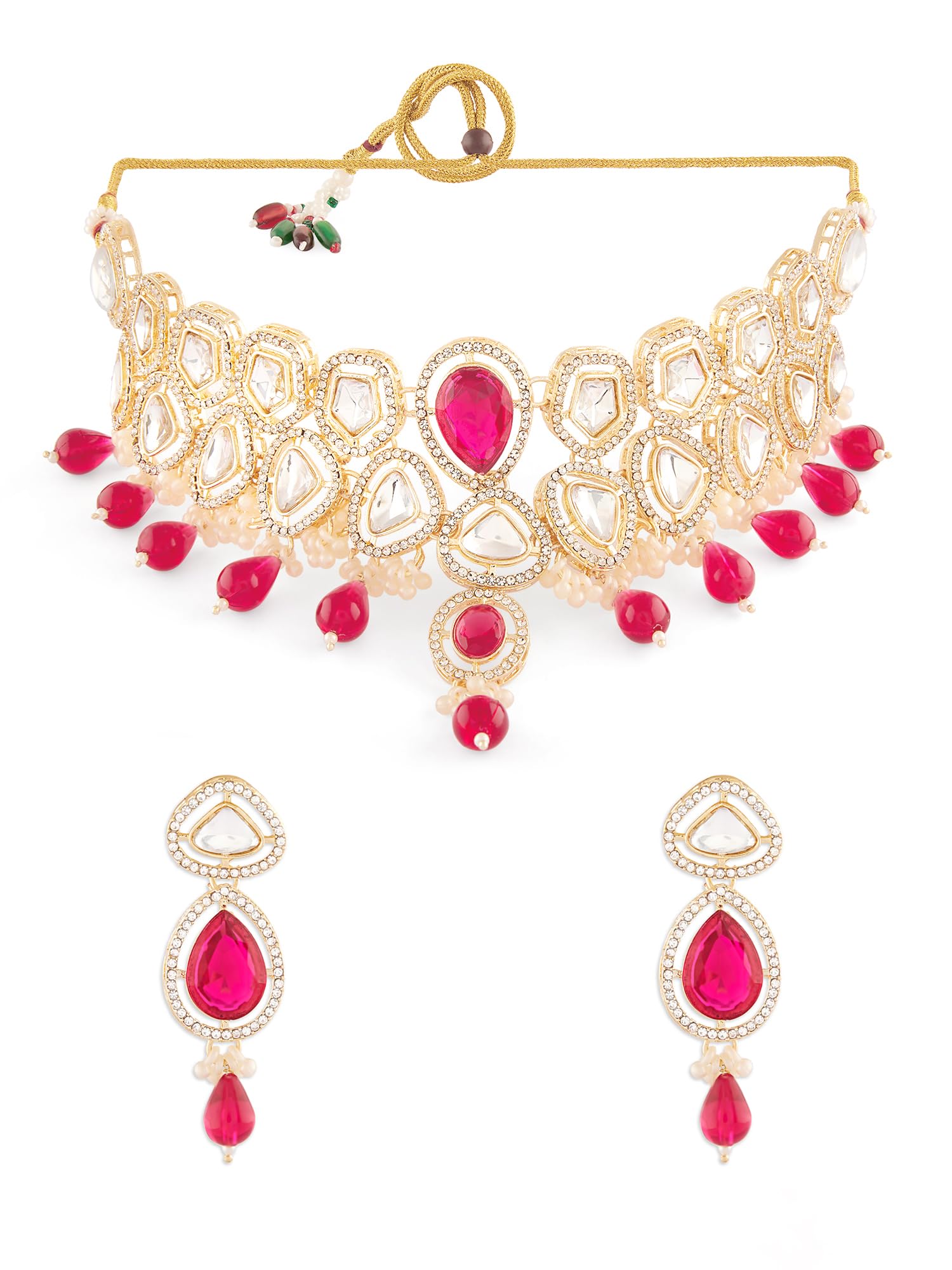 ZAVERI PEARLS Pink Beads Dazzling Austrian Diamonds Stones Choker Necklace & Earring Set For Women-ZPFK18058 (B0D3DB69QC) Amazon Price History, Amazon Price Tracker